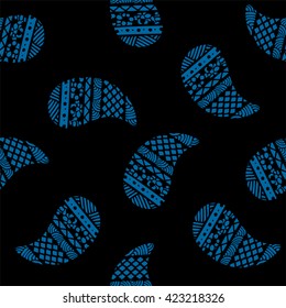 Seamless pattern of beautiful paisley cucumbers Mexican, Africa, Aztec, Peruvian, Indian. Vector