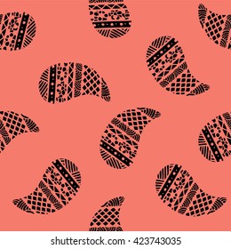 Seamless pattern of beautiful paisley cucumbers Mexican, Africa, Aztec, Peruvian, Indian. Vector illustration