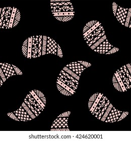 Seamless pattern of beautiful paisley cucumbers Mexican, Africa, Aztec, Peruvian, Indian. Vector illustration