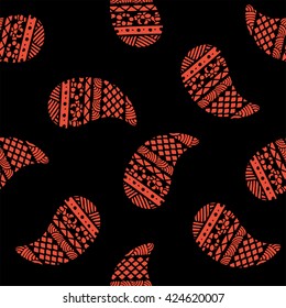 Seamless pattern of beautiful paisley cucumbers Mexican, Africa, Aztec, Peruvian, Indian. Vector illustration