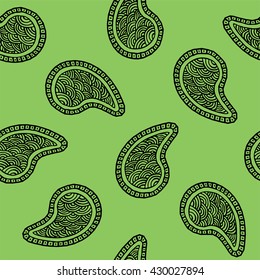 Seamless pattern of beautiful paisley cucumbers Turkish, Indian, Persian. Vector illustration