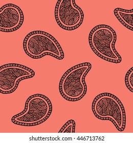 Seamless pattern of beautiful paisley cucumbers. Turkish, Indian, Persian. Vector illustration