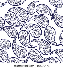Seamless pattern of beautiful paisley cucumbers on a white background. Turkish, Indian, Persian. Isolated vector illustration. For fabric, wrapping paper, package, backgrounds, print and web projects.