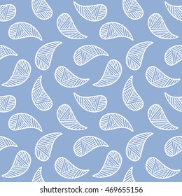 Seamless pattern of beautiful paisley cucumbers Turkish, Indian, Persian. Serenity and white color. Vector illustration