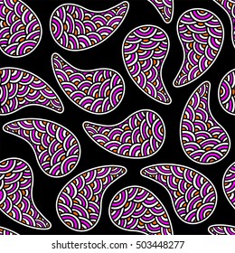 Seamless pattern of beautiful paisley cucumbers Turkish, Indian, Persian. Vector illustration