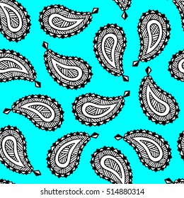 Seamless pattern of beautiful paisley cucumbers Turkish, Indian, Persian. Vector