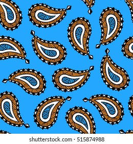 Seamless pattern of beautiful paisley cucumbers. Turkish, Indian, Persian. Vector illustration
