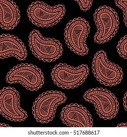 Seamless pattern of beautiful paisley cucumbers Turkish, Indian, Persian. Vector illustration