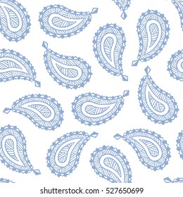 Seamless pattern of beautiful paisley cucumbers on a white background. Turkish, Indian, Persian. Vector illustration