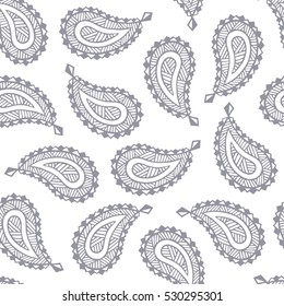 Seamless pattern of beautiful paisley cucumbers on a white background. Turkish, Indian, Persian. Vector illustration