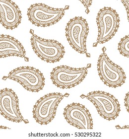 Seamless pattern of beautiful paisley cucumbers on a white background. Turkish, Indian, Persian. Vector illustration