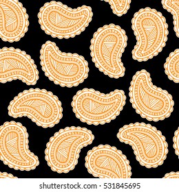 Seamless pattern of beautiful paisley cucumbers. Turkish, Indian, Persian. Vector illustration