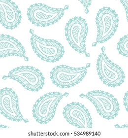 Seamless pattern of beautiful paisley cucumbers on a white background. Turkish, Indian, Persian. Vector illustration