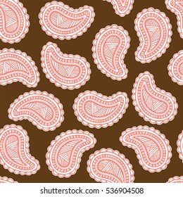 Seamless pattern of beautiful paisley cucumbers. Turkish, Indian, Persian. Vector illustration