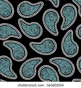 Seamless pattern of beautiful paisley cucumbers Turkish, Indian, Persian, Mexican, African. Vector illustration