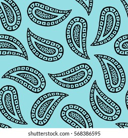 Seamless pattern of beautiful paisley cucumbers Turkish, Indian, Persian, Mexican, African. Vector illustration. Island Paradise color.