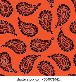 Seamless pattern of beautiful paisley cucumbers. Turkish, Indian, Persian. Vector illustration