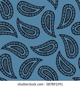 Seamless pattern of beautiful paisley cucumbers Turkish, Indian, Persian, Mexican, African. Niagara color. Vector illustration