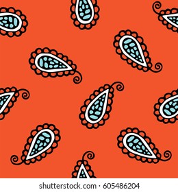 Seamless pattern of beautiful paisley cucumbers Turkish, Indian, Persian. Vector illustration