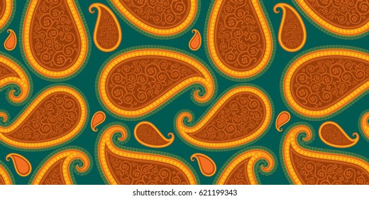 Seamless pattern of beautiful paisley cucumbers Turkish, Indian, Persian, Mexican, African,. Vector illustration