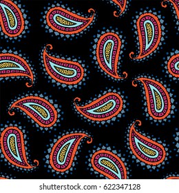 Seamless pattern of beautiful paisley cucumbers Turkish, Indian, Persian. Vector illustration