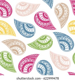 Seamless pattern of beautiful paisley cucumbers Aztec, Peruvian, Mayan, Mexican. Vector illustration