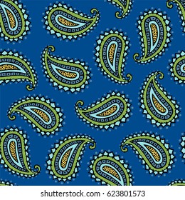 Seamless pattern of beautiful paisley cucumbers Turkish, Indian, Persian, Mexican, African. Vector illustration
