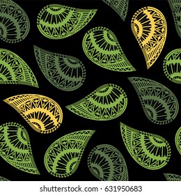 Seamless pattern of beautiful paisley cucumbers Aztec, Peruvian, Mayan, Mexican, Native American. Vector illustration