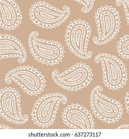 Seamless pattern of beautiful paisley cucumbers on a Hazelnut color background. Turkish, Indian, Persian. Vector illustration