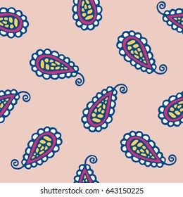 Seamless pattern of beautiful paisley cucumbers Turkish, Indian, Persian. Vector illustration