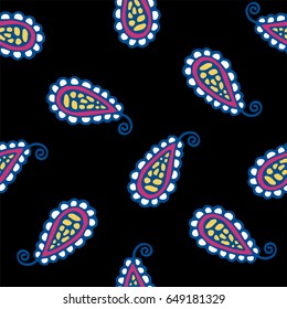 Seamless pattern of beautiful paisley cucumbers Turkish, Indian, Persian. Vector illustration