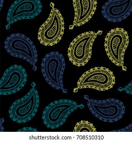 Seamless pattern of beautiful paisley cucumbers. Turkish, Indian, Persian. Vector illustration