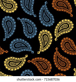 Seamless pattern of beautiful paisley cucumbers. Turkish, Indian, Persian. Vector illustration