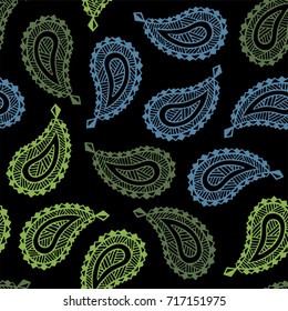 Seamless pattern of beautiful paisley cucumbers. Turkish, Indian, Persian. Vector illustration