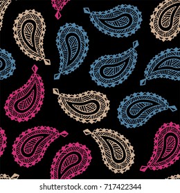 Seamless pattern of beautiful paisley cucumbers. Turkish, Indian, Persian. Vector illustration