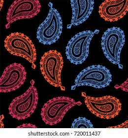 Seamless pattern of beautiful paisley cucumbers. Turkish, Indian, Persian. Vector illustration