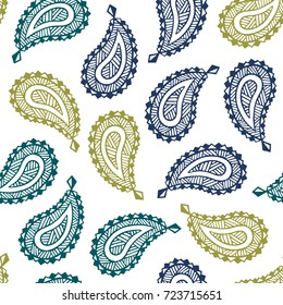 Seamless pattern of beautiful paisley cucumbers. Turkish, Indian, Persian. Vector illustration