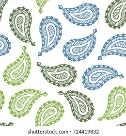 Seamless pattern of beautiful paisley cucumbers. Turkish, Indian, Persian. Vector illustration