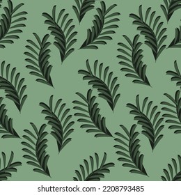 Seamless pattern with beautiful palm leaves on green background. Vector illustration with tropical leaf. Print for wallpaper and textile.