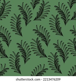 Seamless pattern with beautiful palm leaves on green background. Vector illustration with tropical leaf. Print for wallpaper and textile.