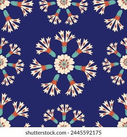 Seamless pattern. Beautiful part of ornaments in city buildings. Blue color background.