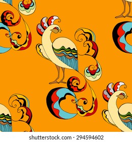 Seamless pattern of beautiful peacocks. Vector illustration