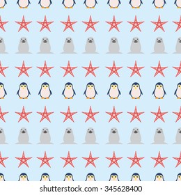 seamless pattern of beautiful penguins on a light background