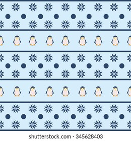 seamless pattern of beautiful penguins on a light background