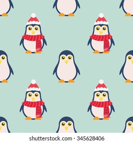 seamless pattern of beautiful penguins on a light background