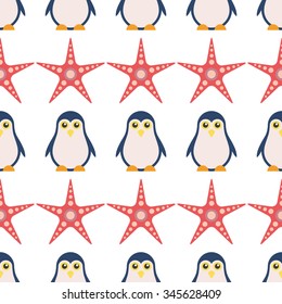 seamless pattern of beautiful penguins on a light background