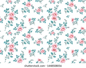 seamless pattern with beautiful peony flowers and leaves on white background. Fashion design. Vector illustration.