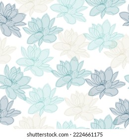 Seamless pattern. Beautiful pink blooming realistic isolated flowers. Vintage background. Set Chamomile Roses hibiscus mallow wildflowers. 
