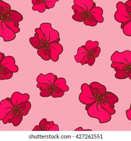 seamless pattern beautiful pink delicate flowers