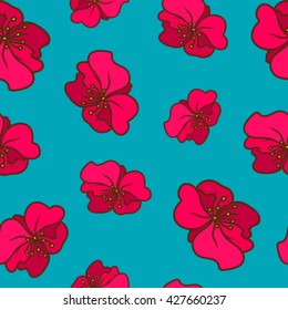 seamless pattern beautiful pink delicate flowers